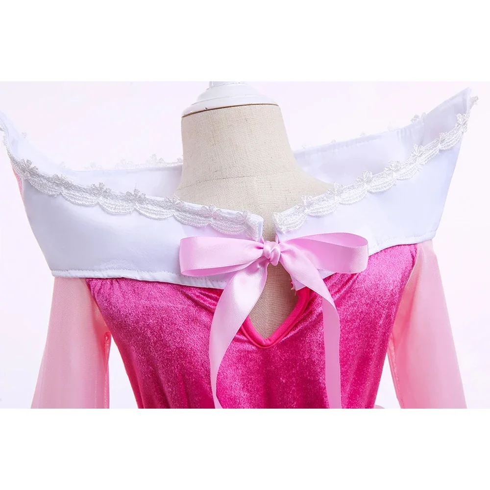 فستان أورورا للفتيات بأكمام طويلة، زي جميل للنوم بدون أكتاف للأطفال، ملابس أميرات لحفلات عيد الميلاد الفاخرة