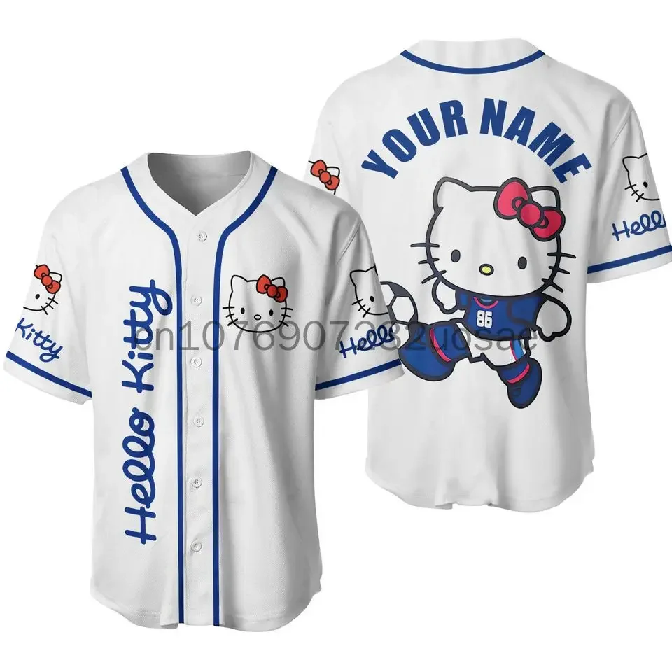 2024 Nieuwe Hello Kitty Honkbal Mooie Gepersonaliseerde Cartoon Print Honkbal Jersey Shirts Outdoor Sport Casual Mannen Vrouwen Kids Tops