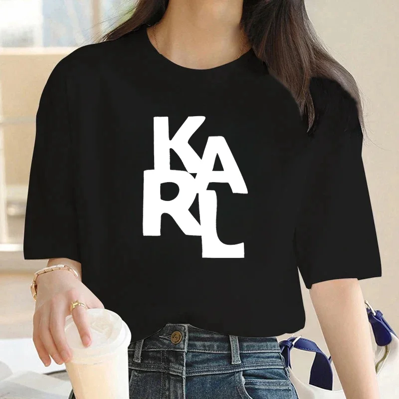 

KARL женская футболка с буквенным принтом, хлопковые футболки с короткими рукавами, высококачественная роскошная брендовая футболка унисекс, летняя уличная одежда, топы Y2k