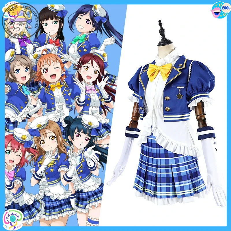 

LoveLive Aqours Cosplay Costume Women Anime Role Playing Navy Awakening Sailor Outfit Comic Con Party Cute Uniform Dress Outfit