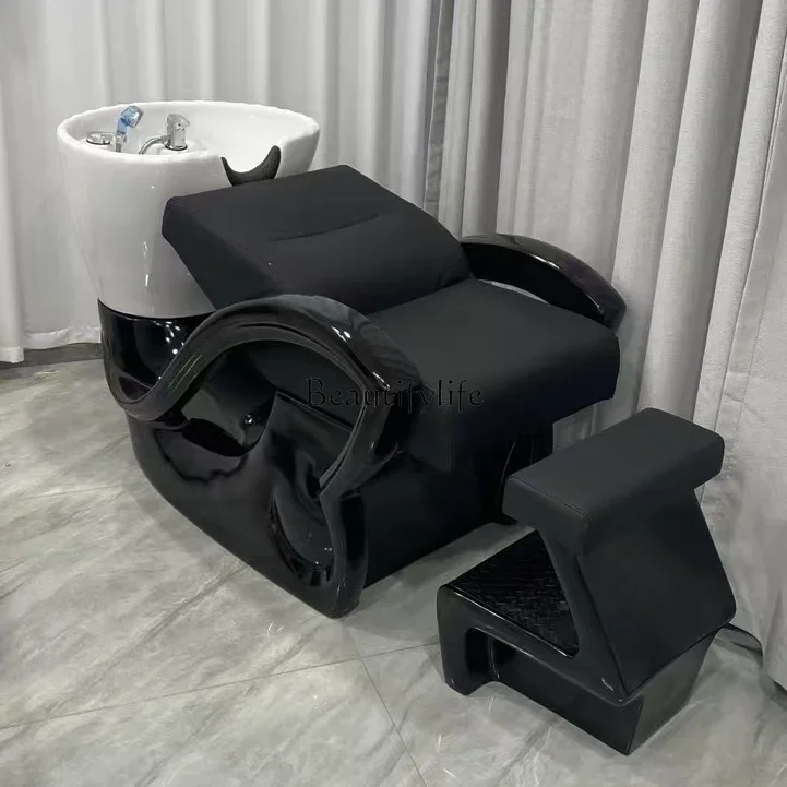 yj21 Hair salon semi-reclining shampoo bed, simple and fashionable hair salon ceramic basin flush bed