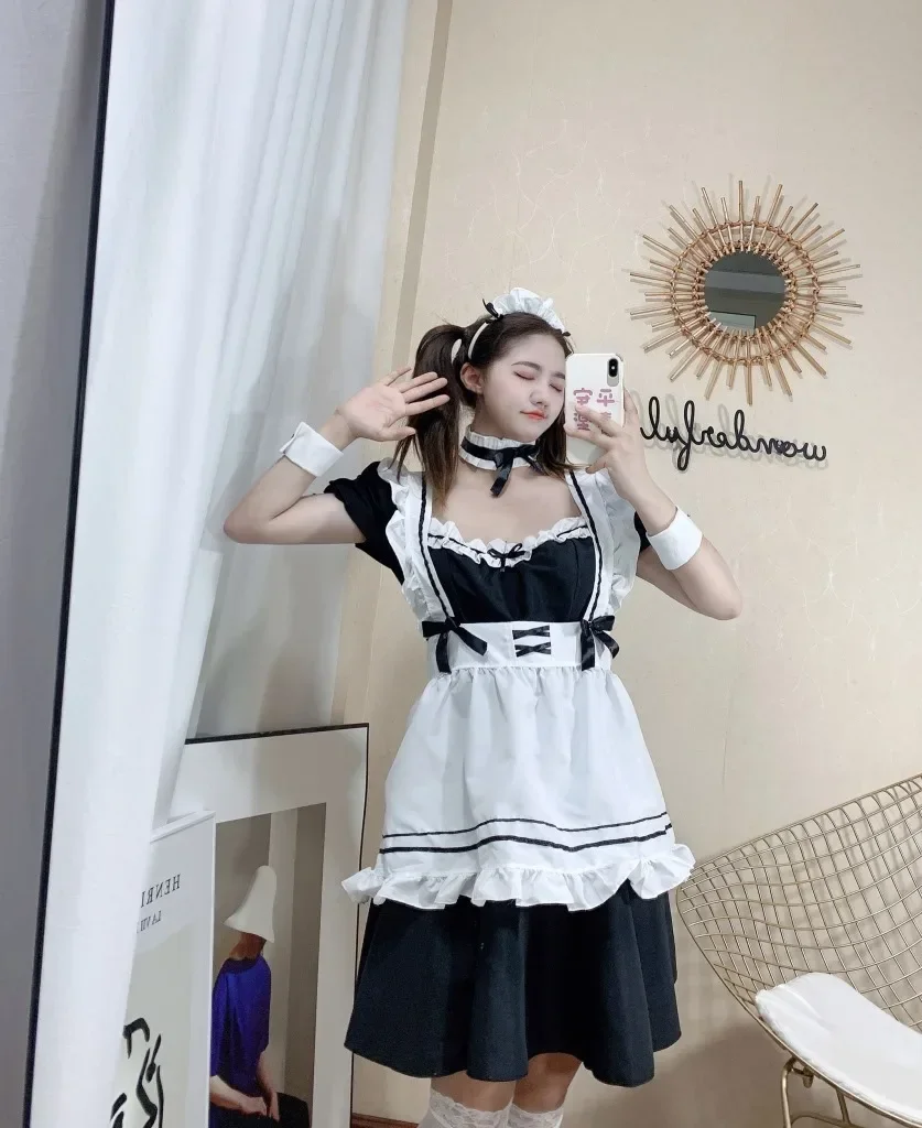 Sweet Lolita Dress French Maid Waiter Costume Women Sexy Mini Pinafore Cute Outfit Halloween Cosplay For Girls Plus Size S-3XL