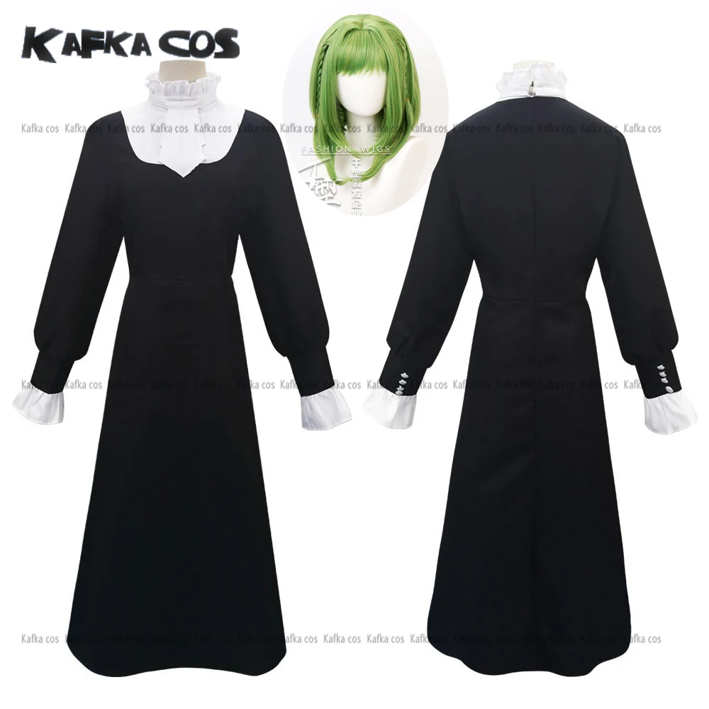 Nanamine Sakura Cosplay Costume Black Dress Women Girls Carnival Party Halloween Outfits Green Wigs