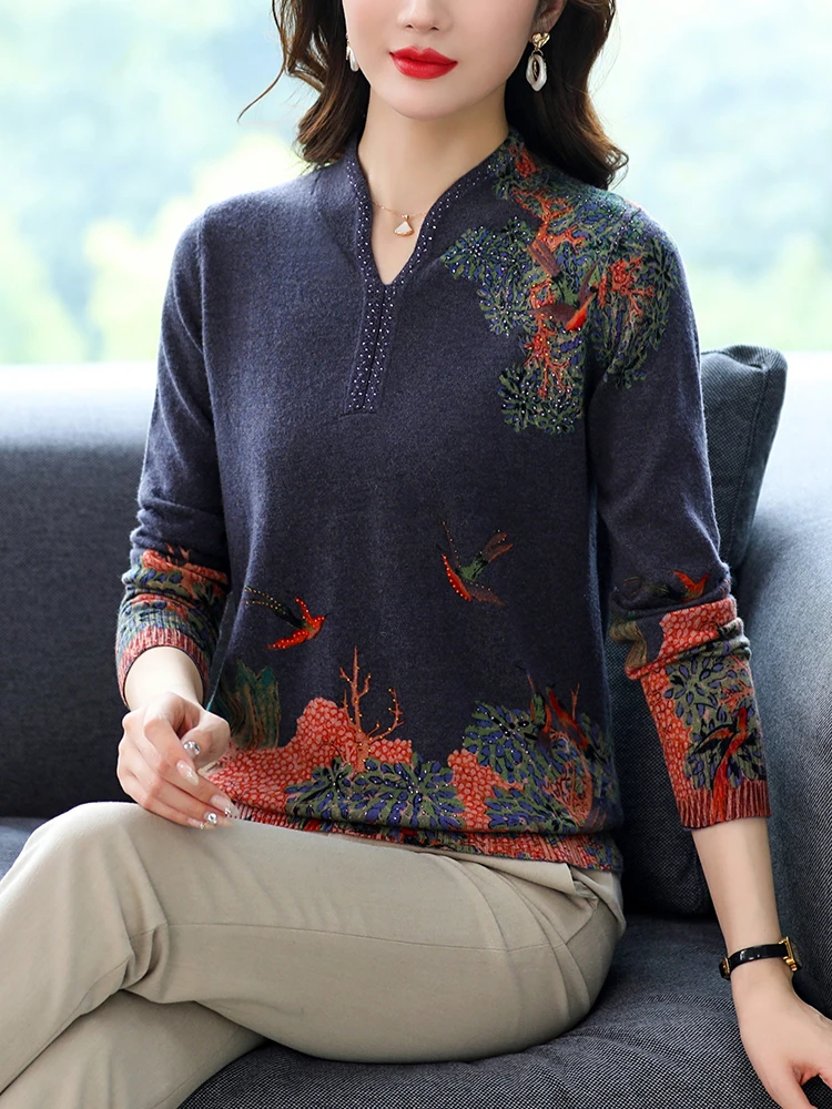 

Floral Print Sweater Woman Winter Korean Fashion Pullover Femme Women Clothing Long Sleeve Top Soft Sweaters