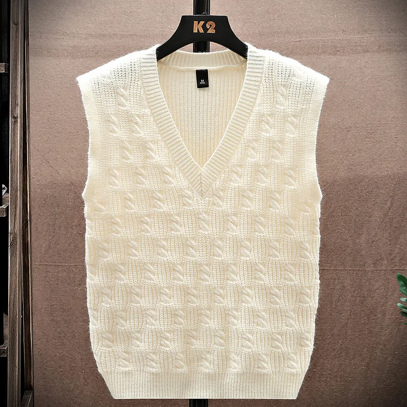 Men's V - Neck Cable Knit Vest | K2 Hanger | Preppy Casual Style | Intricate Pattern | Daily Campus & Leisure Outfits Trend