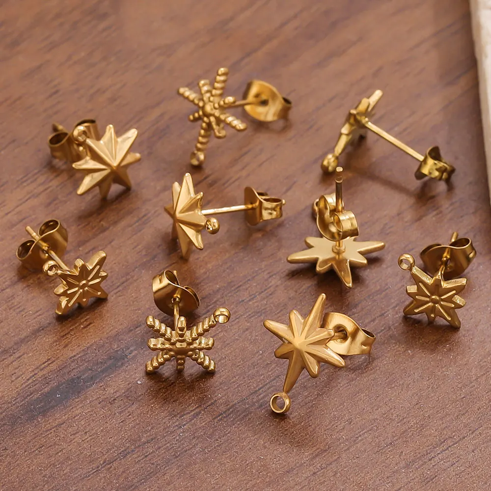 

6pcs Stainless Steel Earrings Gold Star Earring Studs for Jewelry Making Supplies Hooks Connectors Earring Base Posts Components
