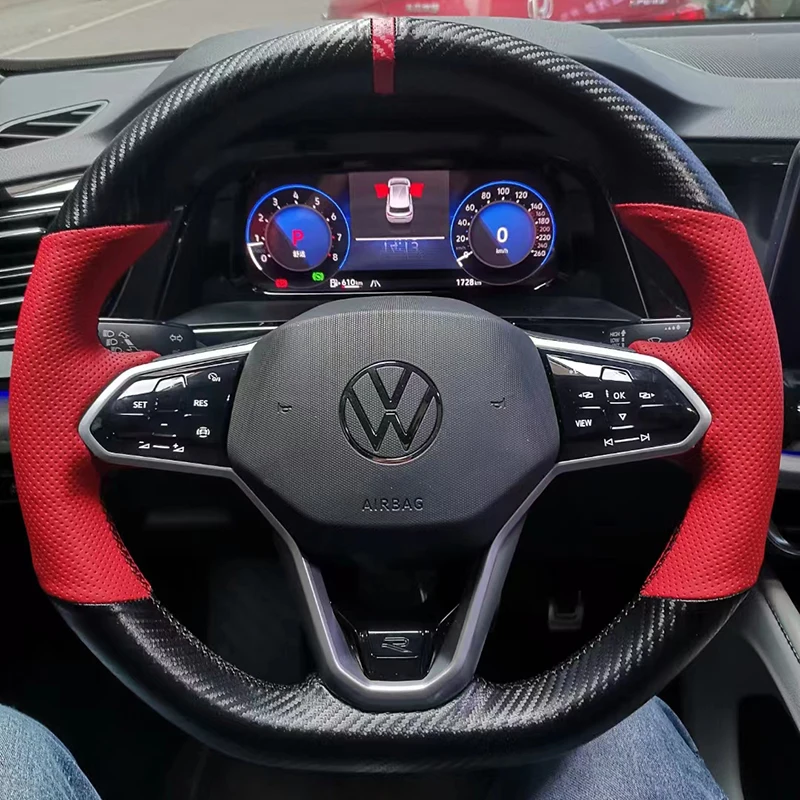 Customized For Volkswagen CC Passat Tuang Lamando Golf 8 Tiguan L Anti-skid Steering Wheel Cover Genuine Leather Hand-sewn Braid