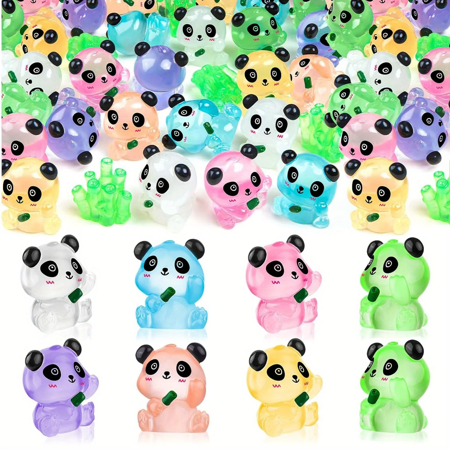7 Miniature Glowing Resin Panda Statues - Miniature Glowing in the Dark, Miniature Pandas for Miniature Garden DIY Home Decor
