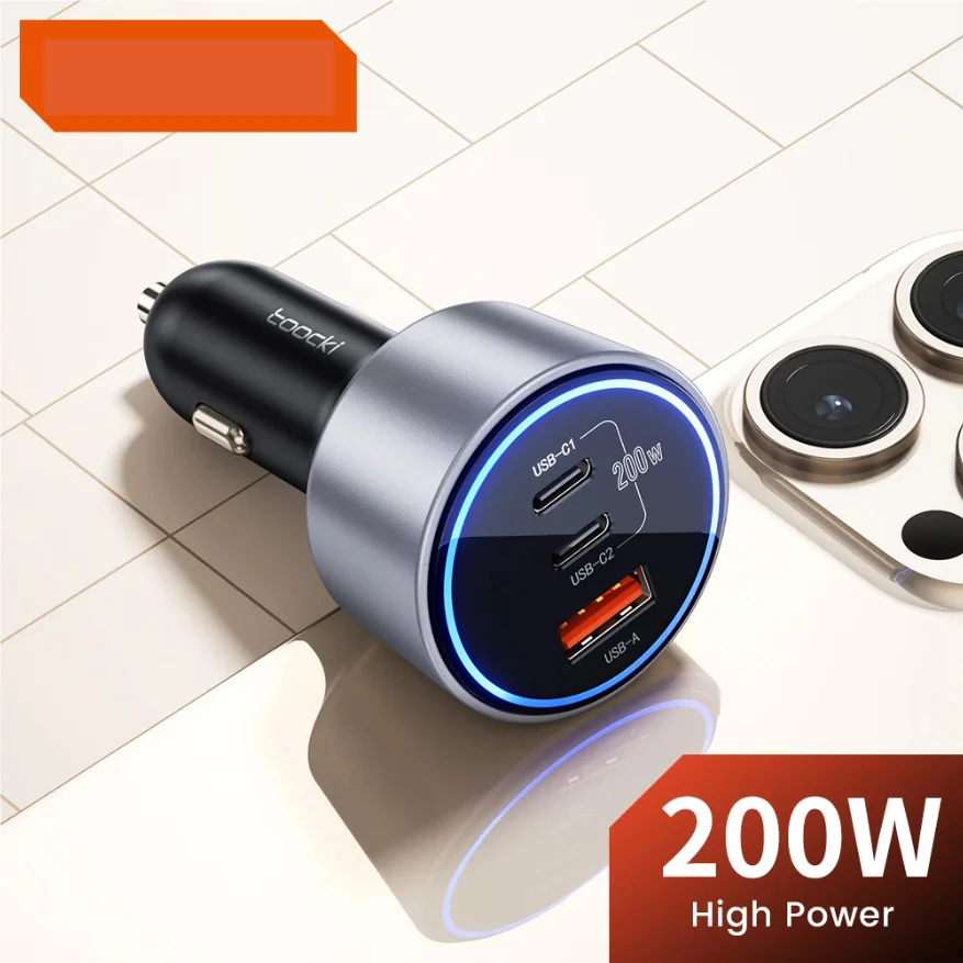 

Автомобильное зарядное устройство PD 200W USB Type C для быстрой зарядки iPhone 16 15 14 13 Pro Max, Samsung S23, Huawei P50, Xiaomi 13 с LED-подсветкой