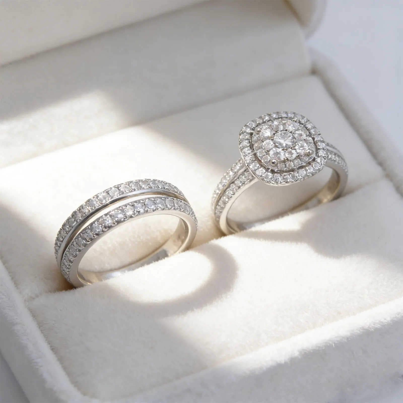 Newshe 2Pcs Moissanite Wedding Rings Set for Women White Gold Plated Halo Round Cut Engagement Bridal Ring