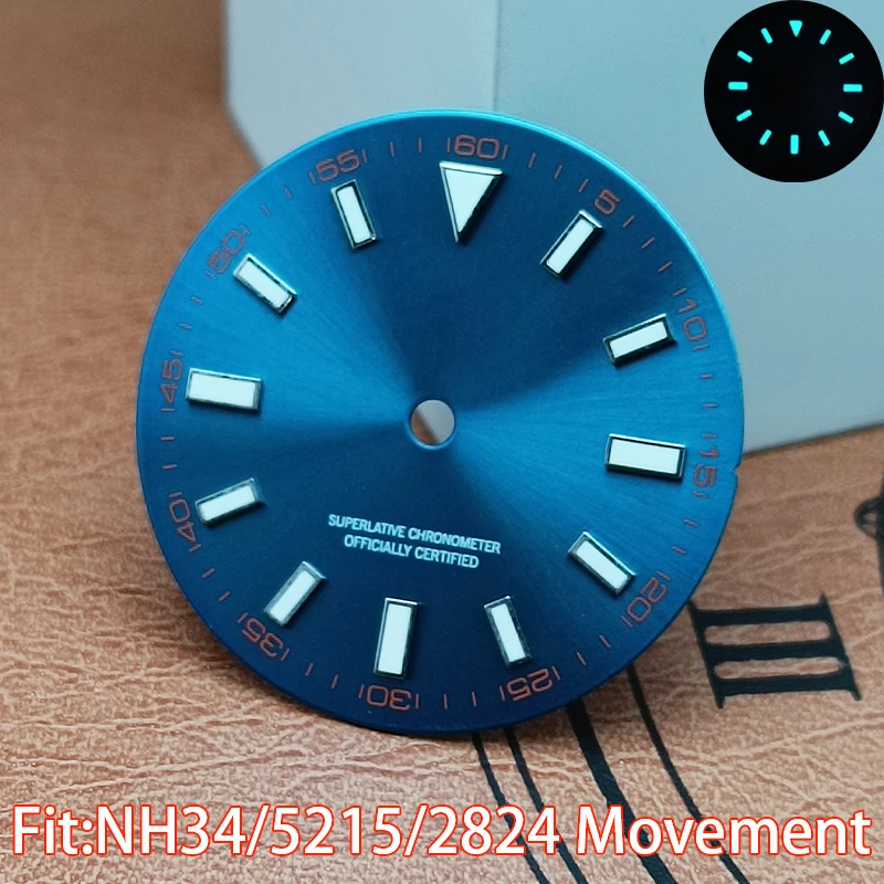 NH/35 NH/35/8215/2824 무브먼트 시계 액세서리 시계 수리를위한 고품질 다이얼 시계 다이얼 블루 그린 빛나는 다이얼
