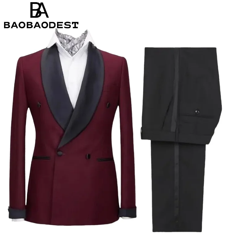 

Men's Shawl Lapel 2-Piece Suit | Double Breasted Casual Tuxedo (Jacket+Pants) for Groom/Homecoming/Parties Wrinkle-Resistant
