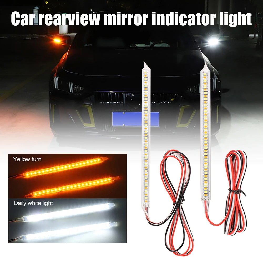 Universal 2PCS Car Rearview Mirror Indicator Lamp DRL Streamer Light 12V Amber White Turn Signal DRL Dynamic Driving Lamp