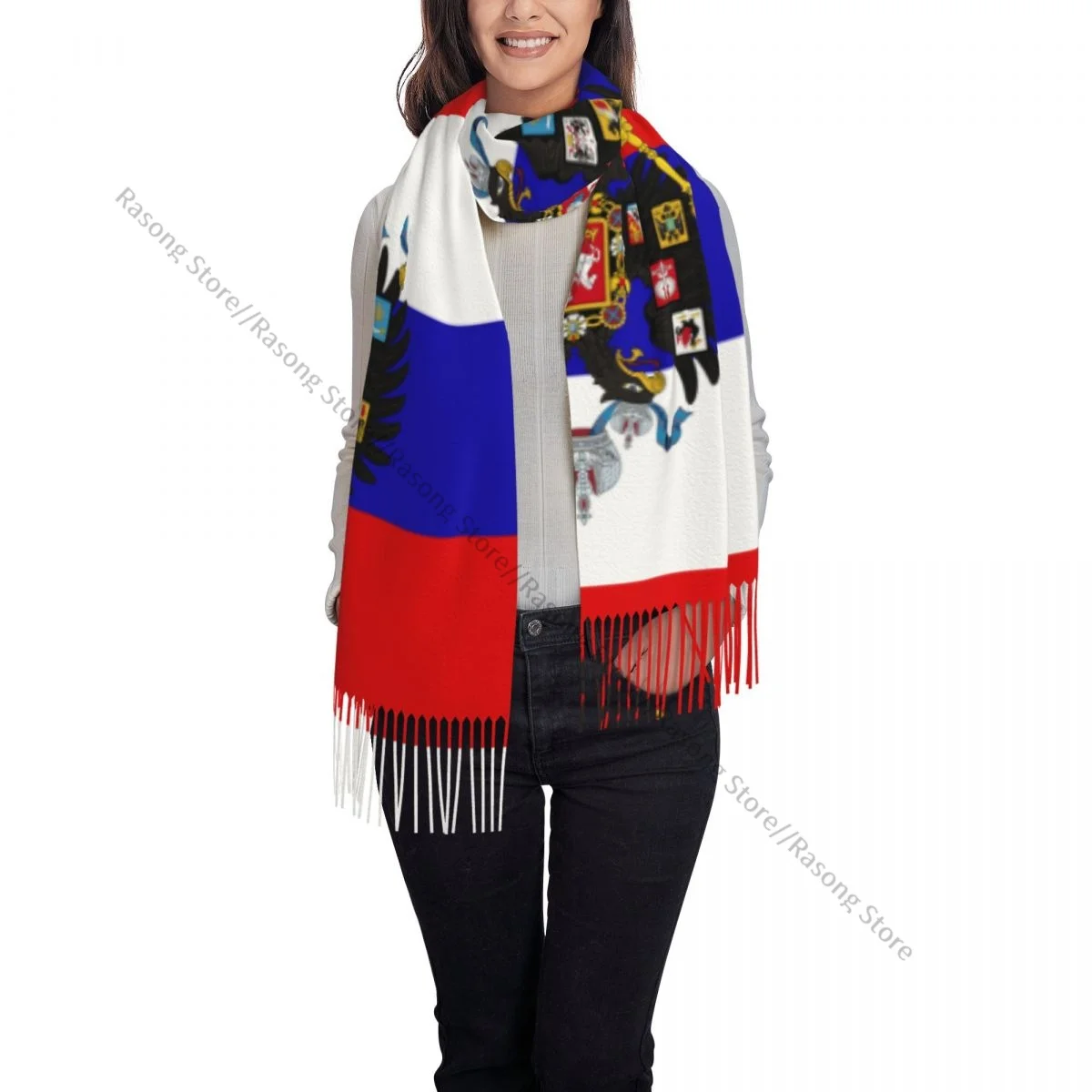 Russia Imperial Flag Winter Scarf Shawls Wrap Women Men Warm Bufanda Tassel Scarves