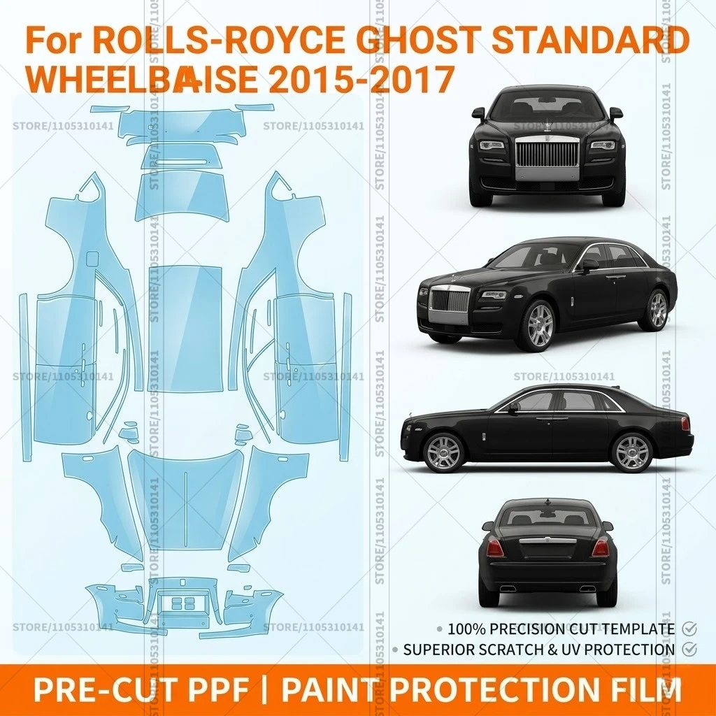 

Предварительно нарезанная прозрачная защитная пленка PPF для бампера, прозрачная автомобильная пленка для Rolls-Royce Ghost Standard Wheelbase 2015-2017