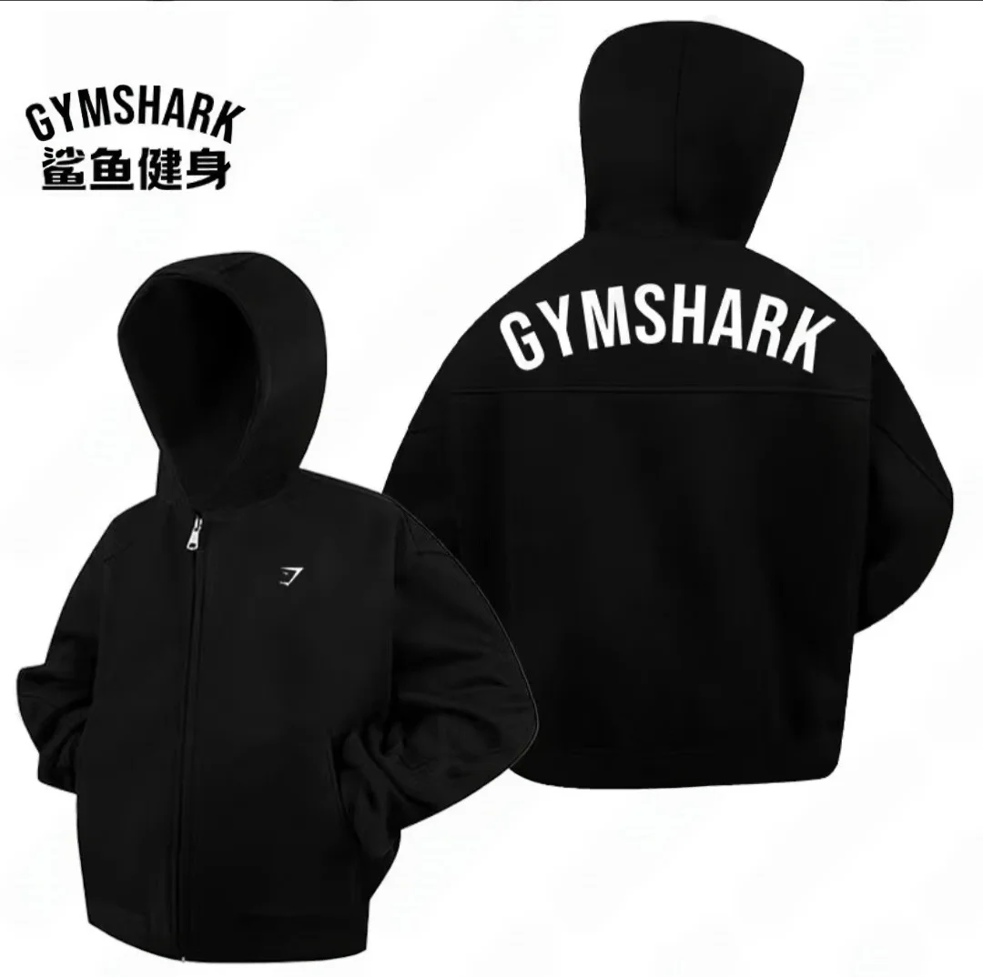 GYM SHARK Men's Zipper Gym Hoodie, Back Letter Printed Sports Hoodie