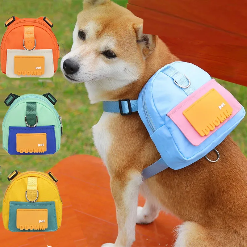 Portable Pet Backpack with Harness Collar, Outdoor Travel, Dog Training Treat Pouch, Puppy Snack, Reward Waist Bag, Poop Bags