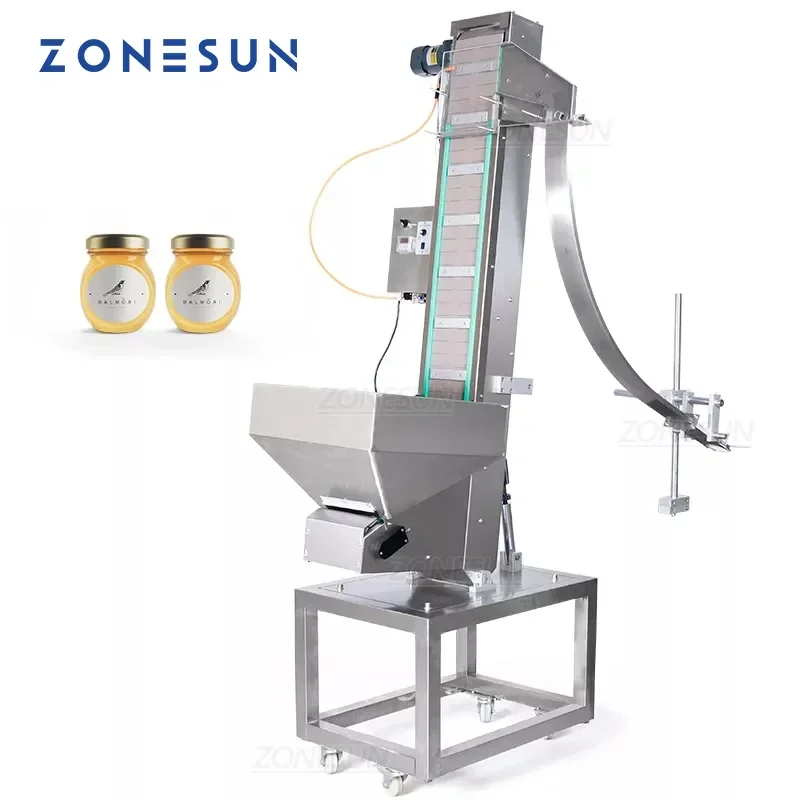 ZONESUN Automatische aangepaste plastic PET-fles Bulkpotdop Voeden Lifting Lift Machine Transportband Productielijn