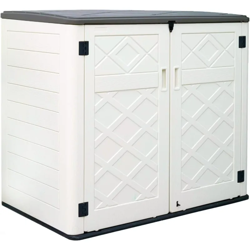 2SG Larger Horizontal Storage Shed Wood-Like, 4.4 x 2.8 ft Outdoor Storage Cabinet Lockable, Thick Resin Storage Unit