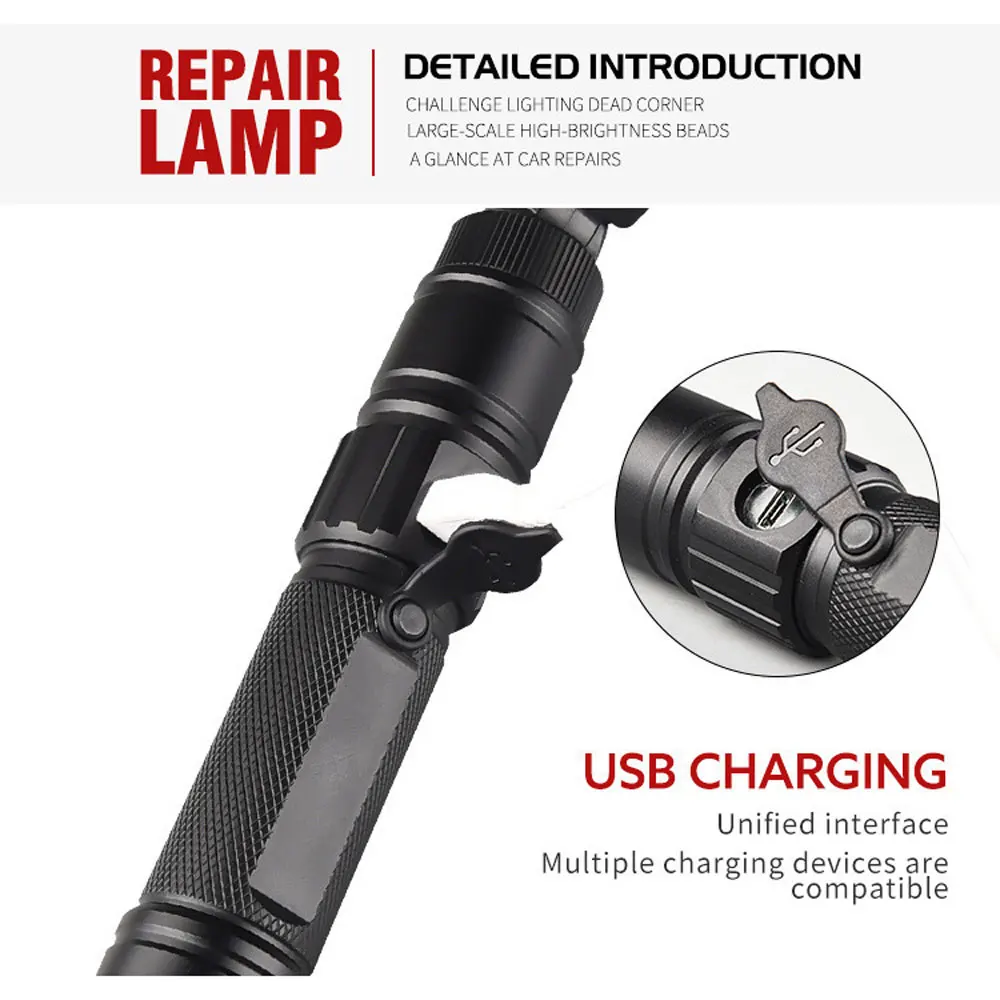 LED Work Light Powerful Camping Lantern 5 Modes Lighting Flashlight USB Rechargeable Work Lamp with Magnet Camping Repair Lamp