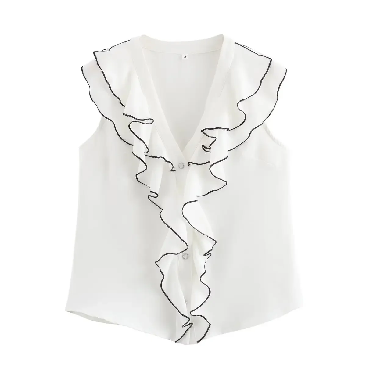 

Women's 2024 New Fashion Temperament Joker Contrast Multi-layer Ruffled Design Top Retro Sleeveless Women Chic Top