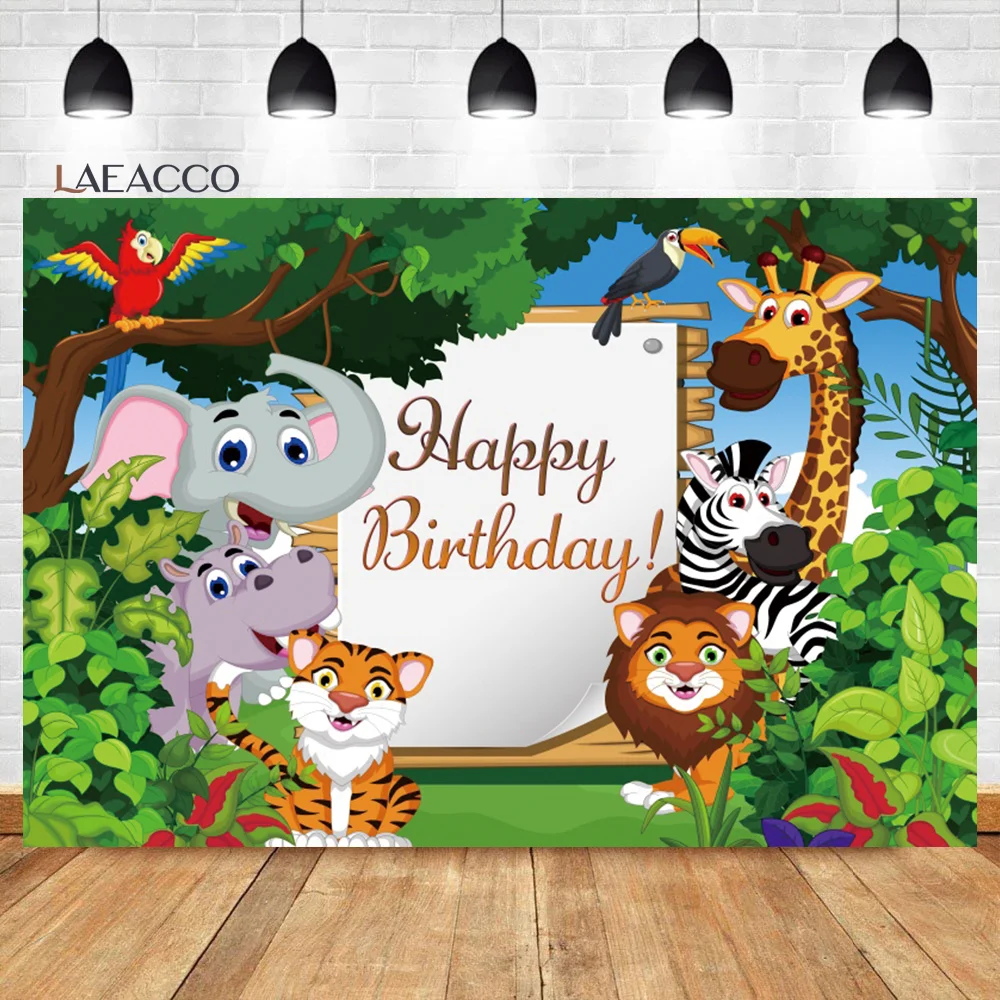 Laeacco Hoạt Hình Safari Động Vật Phông Nền Rừng Rậm Hoang Dã Vườn Thú Trẻ Em Sinh Nhật Cho Bé Chân Dung Tùy Chỉnh Nền Chụp Ảnh