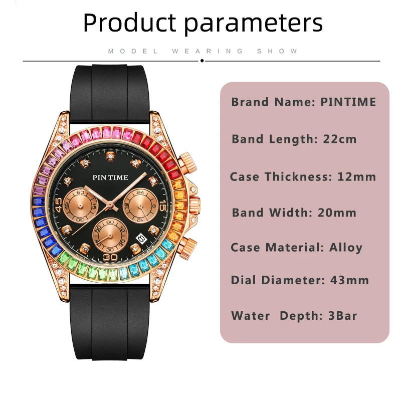 PINTIME Reloj Hombre Luxury Men Watches Calendar Business Silicone Watches For Men Montre Homme Popular Item Three Colors