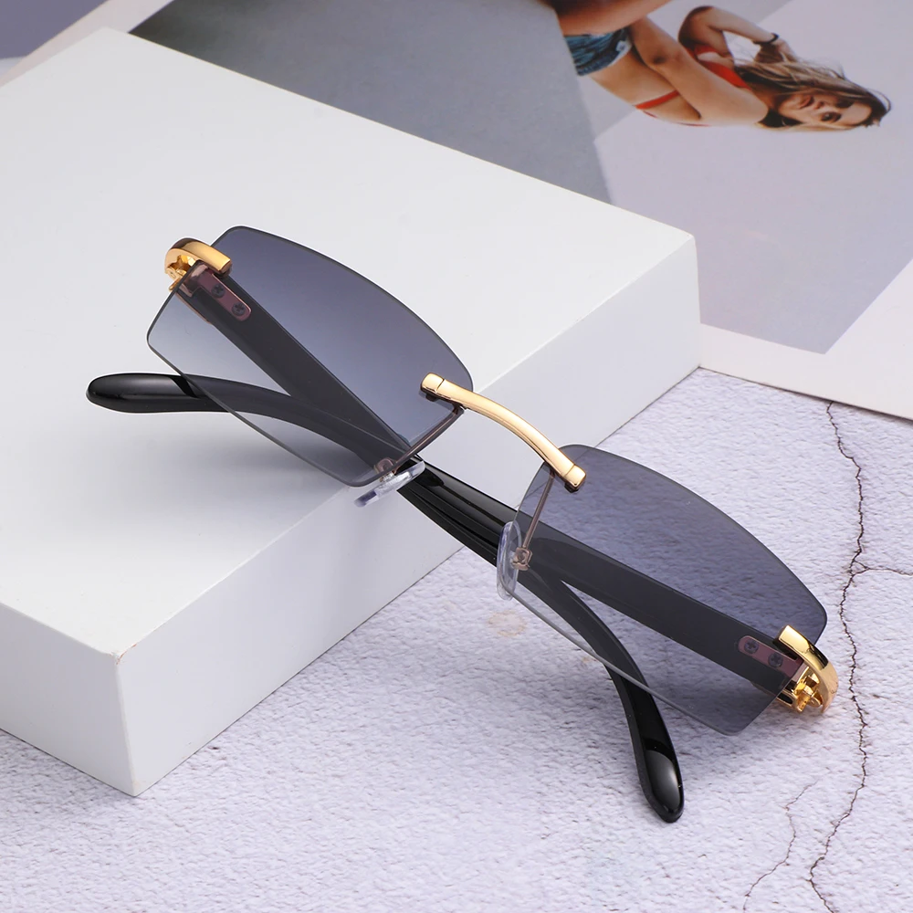 Trendy Punk Rimless Rectangle Sunglasses Men Women Fashion Shades UV400 Driving Sun Glasses Frameless Gradient Eyewear