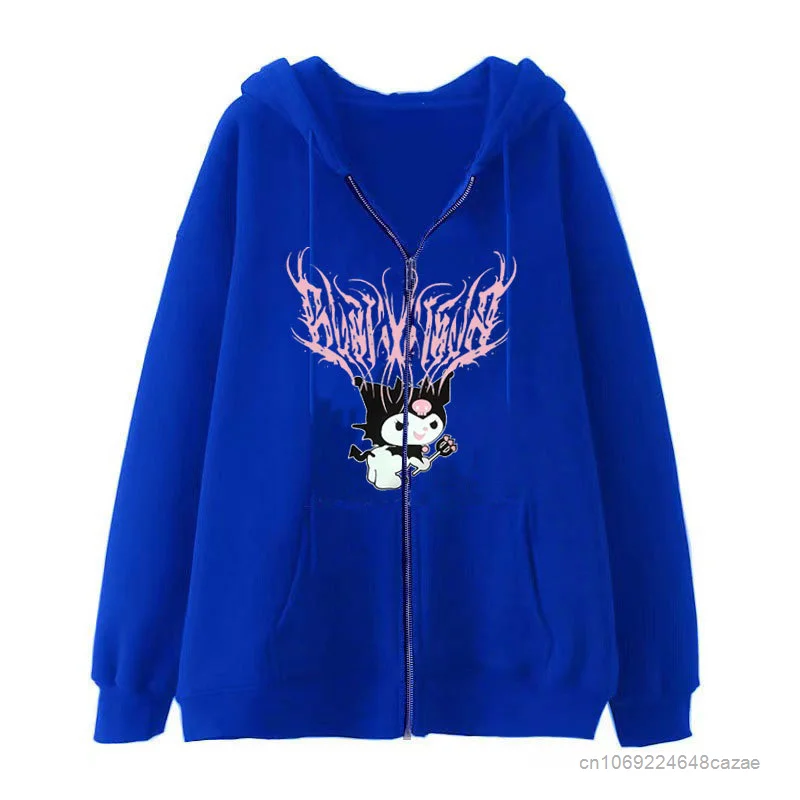 Sanrio Kuromi Clothes Women Harajuku Sweatshirts American Style Spring Long Sleeve Hoodies Y2k New Trendy Zip Up Coat Loose Tops