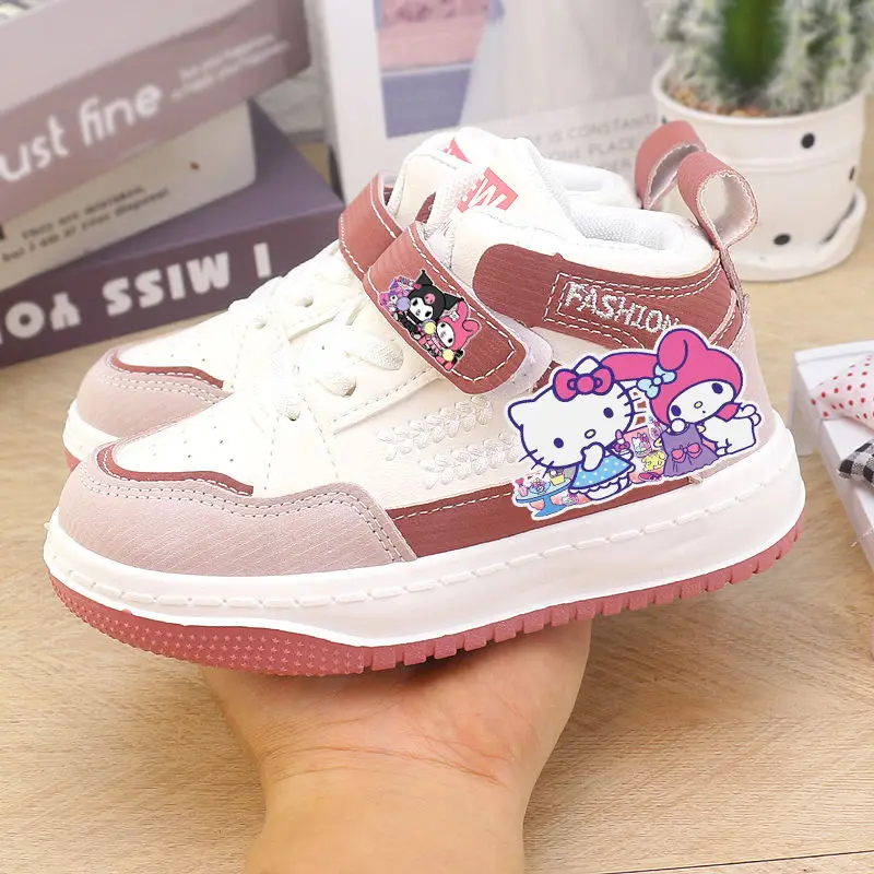 Disney Shoes Girls Warm Kids Children Shoes White Pink Winter Children High-Top Casual PU Leather Sneakers Size 22-32