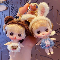 Cute Bunny Sweater Big Eyes Girl Baby Doll Key Chain Female Lovely Frog Hat Bear Pattern Baby Toy Keychain Child Bag Charm Gift
