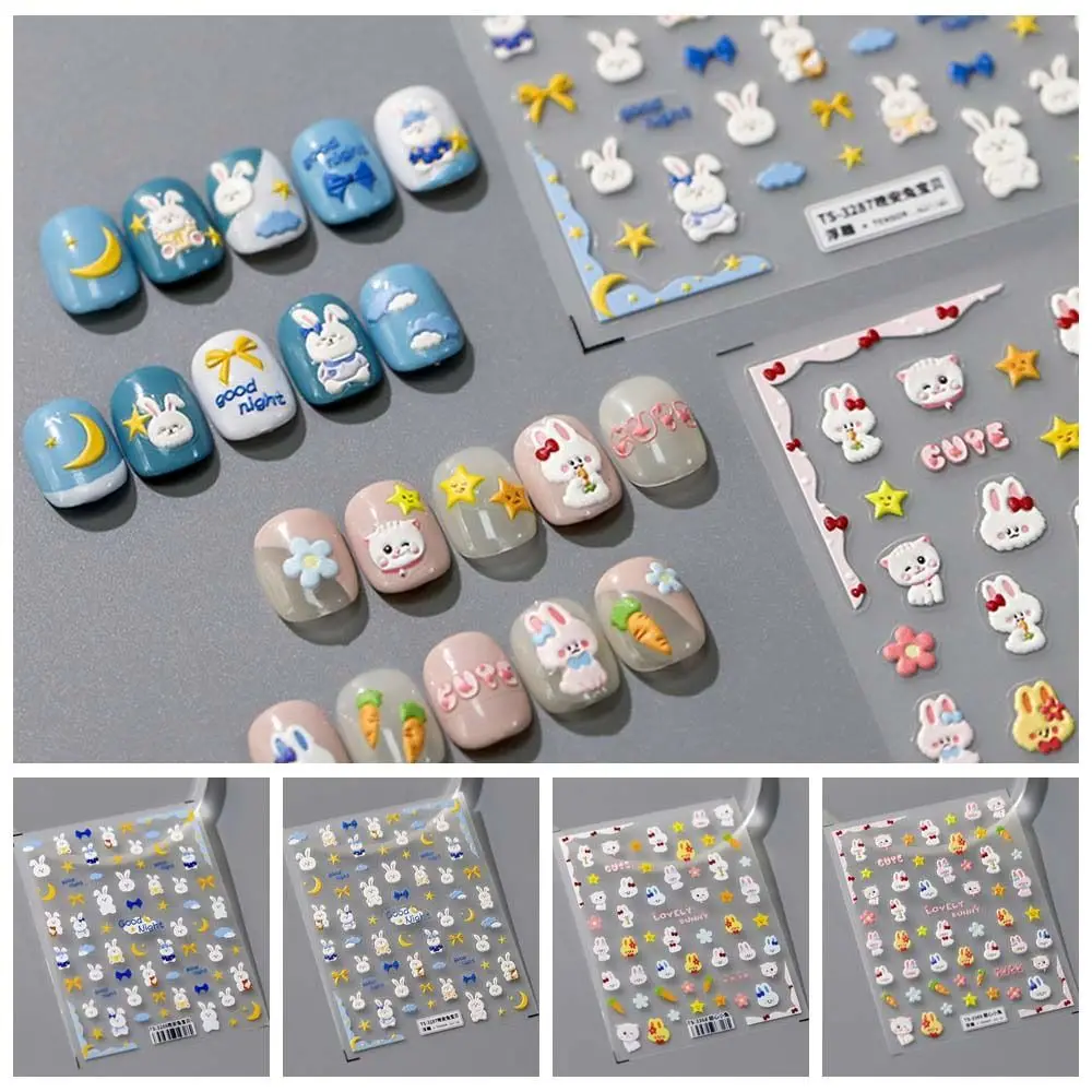 Nagelaccessoires Cartoon Konijn Nail Stickers Diy Nail Charms Manicure Ornamenten Cartoon Konijn Nagel Stickers Blauw Roze Kleur