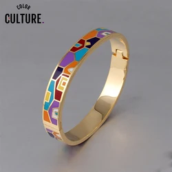 Color Culture New Fashion Stainless Steel Open Bangle For Women Gold Geometric Colorful Enamel Painted Bangles  Wedding Jewelry