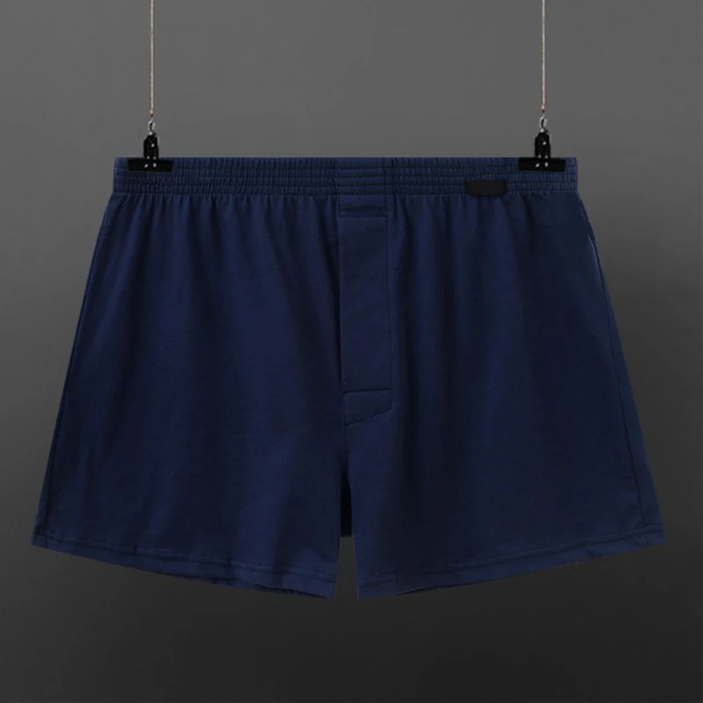 

1pc Solid Color Mens Loose Cotton Boxer-Briefs Shorts Underwear Elastic Comfortable Sports Home Man Panties
