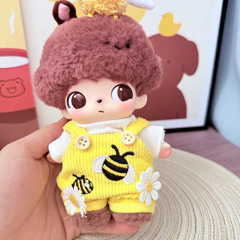 For 15/17cm Labubu Clothes Bee Daisy Overalls with Yellow Canvas Shoes - Compatible with Labubu Gen 1-3 & DIMOO WORLD DOLL Gift