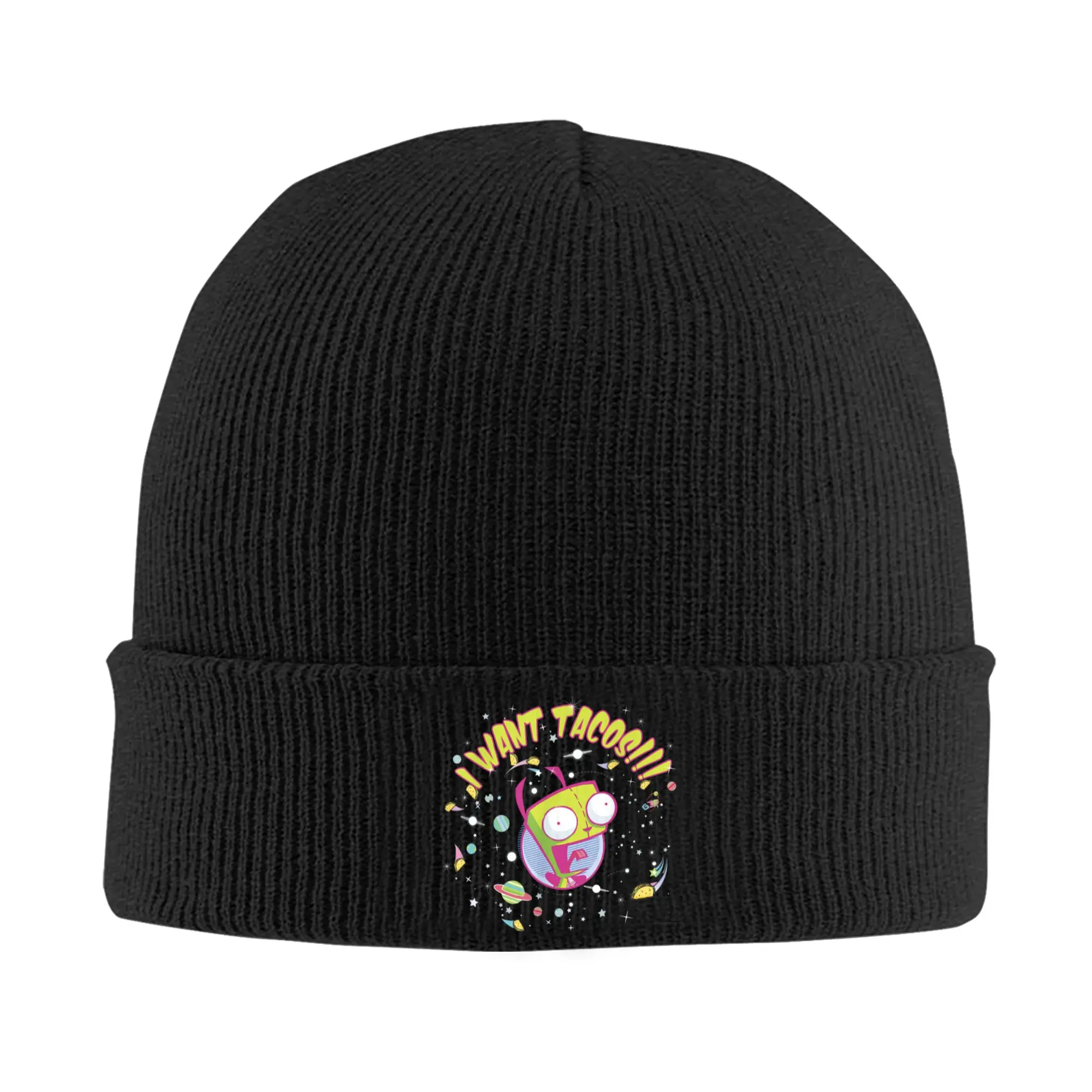 Invader Zim I Want Tacos Cartoon Knitted Hat for Women Men Skullies Beanies Autumn Winter Hat Acrylic  Warm Caps
