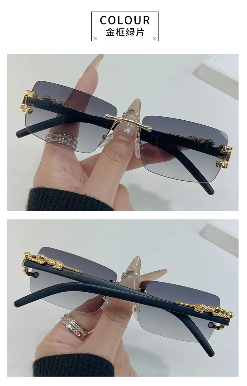 1-teilige modische Damen- und Herren-Sonnenbrille, rahmenlos, rechteckig, personalisierte Sonnenbrille für den Alltag, quadratische Vintage-Sonnenbrille – Detail 12