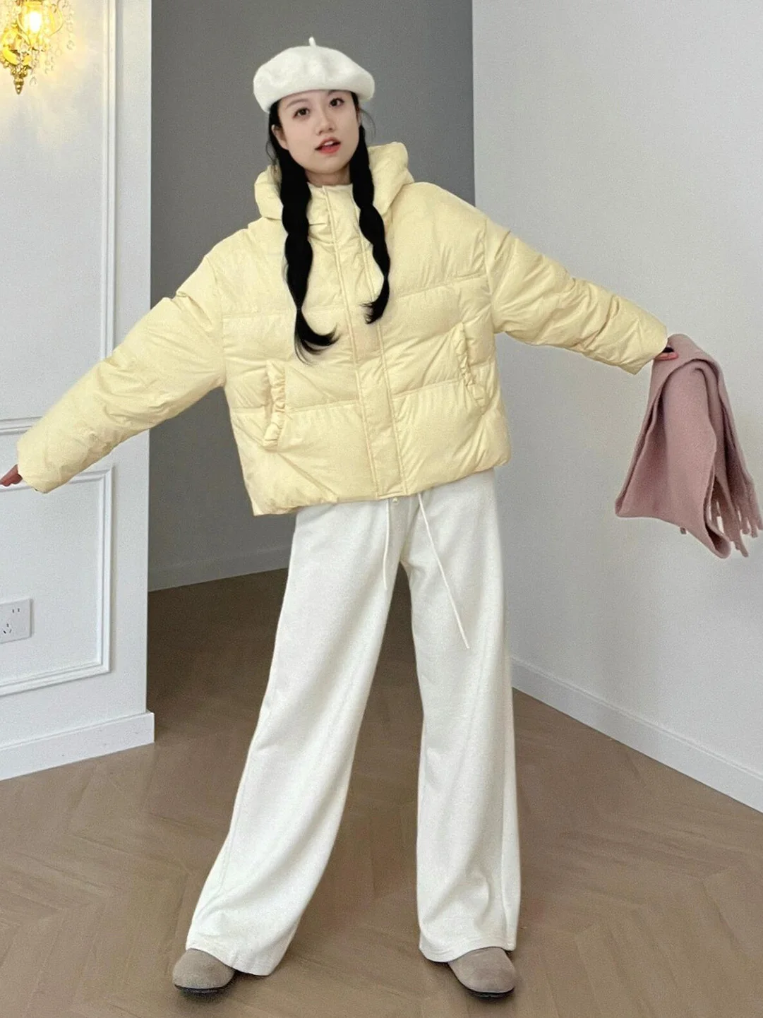 

Высококачественная Желтая Теплая Хлопковая Куртка с Капюшоном Женская Модная Повседневная в Корейском Стиле Универсальная Зимняя Новинка