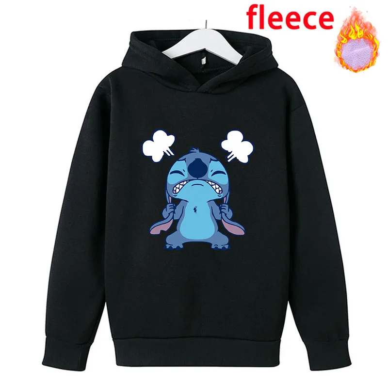 Disney Stitch Lilo Sweatshirt for Children Cartoon Print Hoodies Top Thickened Warm Boy Girls Anime Clothing Birthday Xmas Gifts