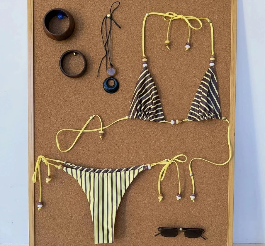 Biquíni Sexy para Mulheres 2026, Moda de Praia, Conjunto de Biquíni Micro Listrado, Roupa de Banho