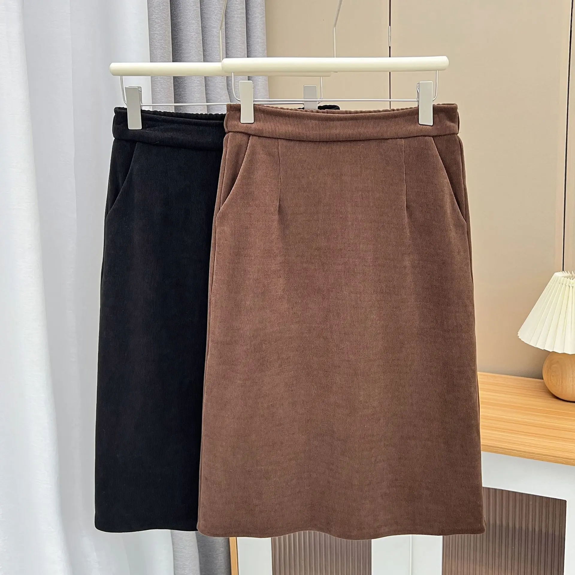 2023 Autumn Winter 100kg Fashion Mid-Length Knitted Skirt Plus Size Women\'s Solid Color Back Slit A-line Skirt