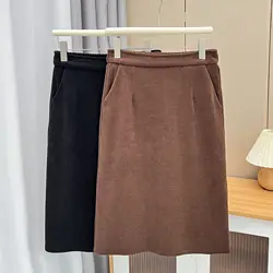 2023 Autumn Winter 100kg Fashion Mid-Length Knitted Skirt Plus Size Women's Solid Color Back Slit A-line Skirt