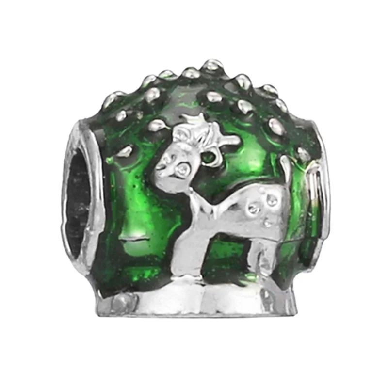 

2025 New Green Diamond Pendant Silver Plated Charm Beads Women's DIY Jewelry Accessory Bracelet Or Necklace
