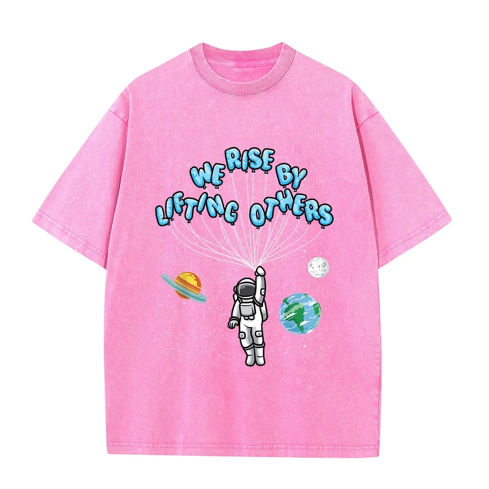 Oversize Men T-Shirts We Rise Motivational Quote T-Shirt Classic Fit Short Sleeve Adult Luxury Brands Casual Cotton Tee Pink