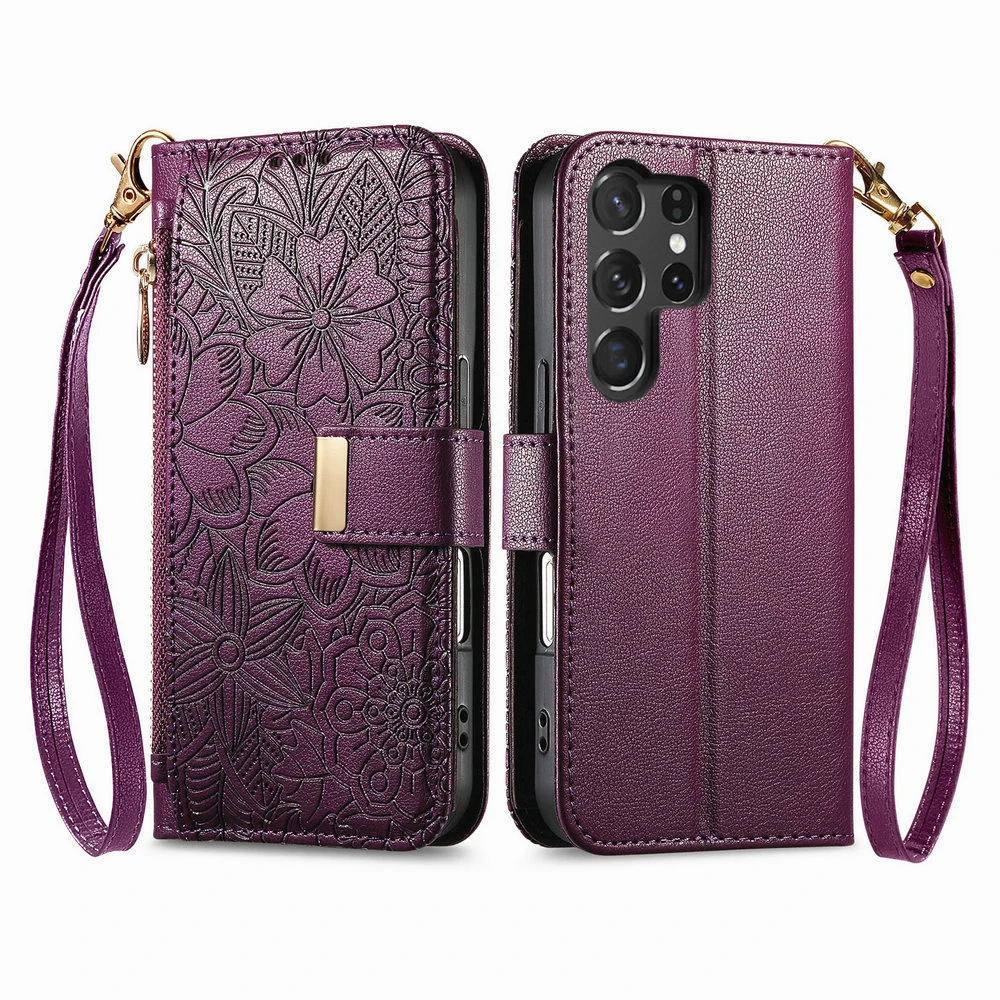 6-Karten Reißverschluss-Lederbrieftasche Hülle für S25 Ultra S24 S23 S22 S21 S20 FE Flip Case Samsung S26 S25 Edge 24 Plus 23 26 Book Cover – Detail 4
