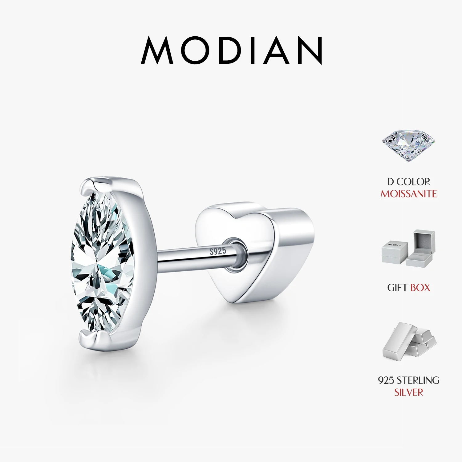 

Серьги-гвоздики MODIAN Rhombus Moissanite из стерлингового серебра 925 пробы, сверкающие серьги-гвоздики в форме сердца для женщин и мужчин, изысканные ювелирные изделия