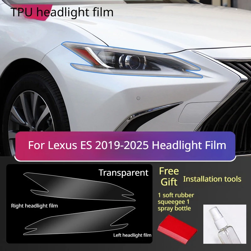 TPU Car Headlight Protection Film For Lexus ES 2019-2025 Premium High-Gloss Smoke Black Pre-Cut Anti-Scratch Headlight Vinyl Kit