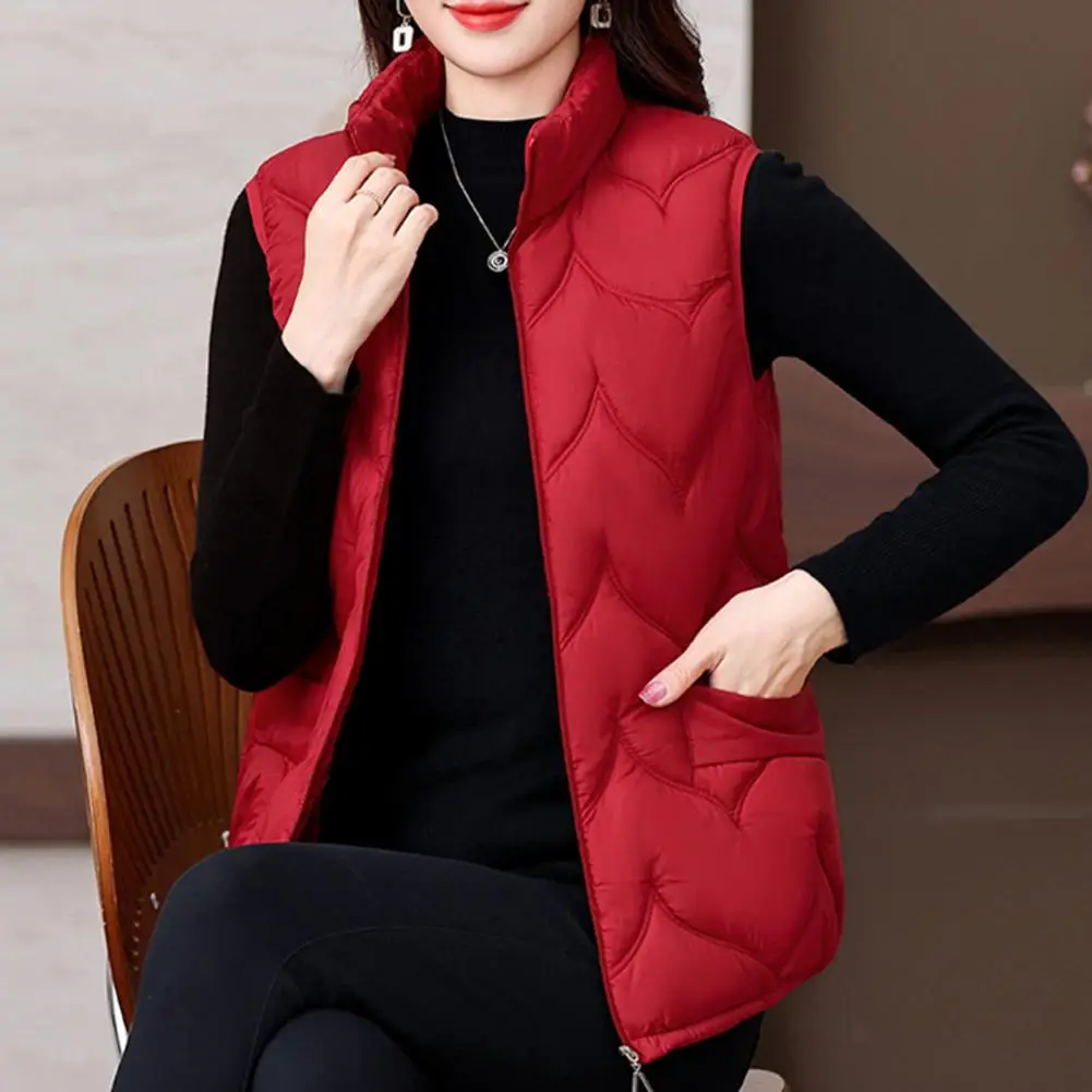

Middle-aged Women Jacket Stand-up Collar Sleeveless Jacket Women's Winter Padded Vest with Stand Collar Zipper for Neck for Cold