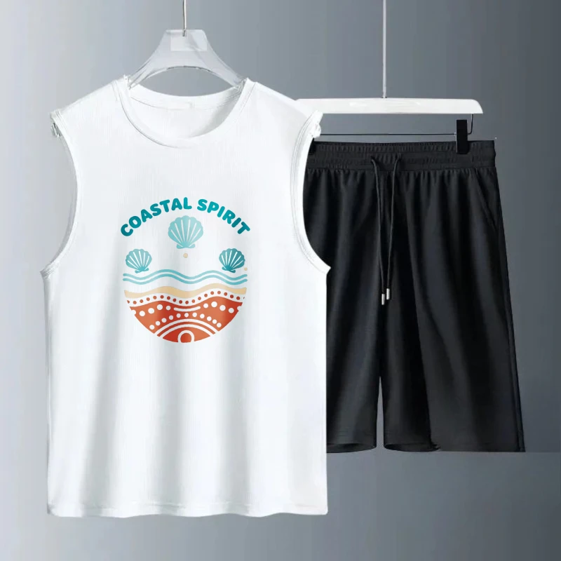 

Men's Tank top Sets men's chandals men's clothing Fashion Summe sweatshirt set Polyester Breathable Short Sleeve+ Shorts