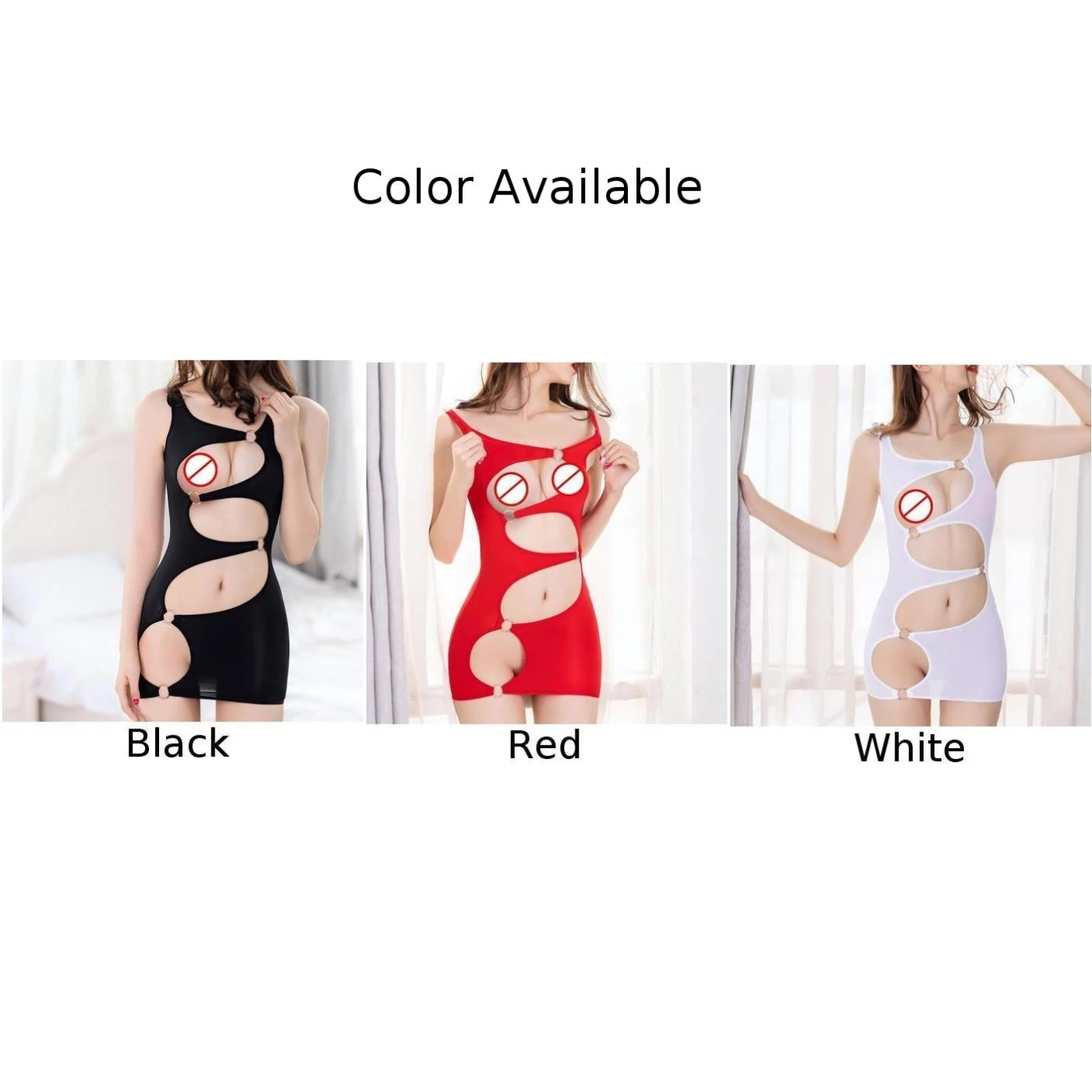 Women Cocktail Dress Women\'s Elegant White/Black/Red Sheer Strappy Open Bust Tight Bodycon Mini Dress for Party